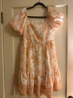 Blu Pepper Cream Dress with Peach Floral Print